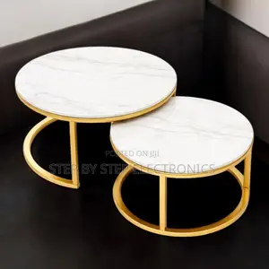 High-Quality Marble Nesting Tables With Gold Circular Stand