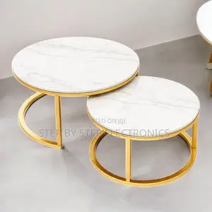 Elegant White Marble Nesting Coffee Tables With Gold Base