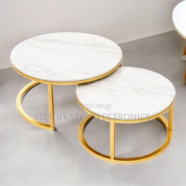 Elegant White Marble Nesting Coffee Tables With Gold Base