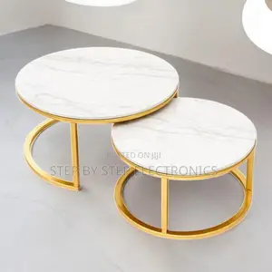 Luxury Round Marble Nesting Tables With Durable Gold Frame