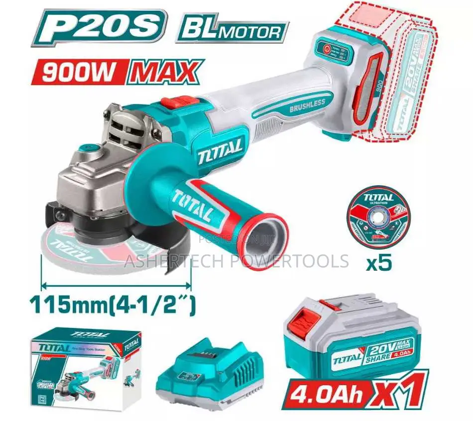 Total Tagli261521 Cordless Angle Grinder 900w 20v