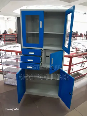 Opened Blue Filling Cabinet