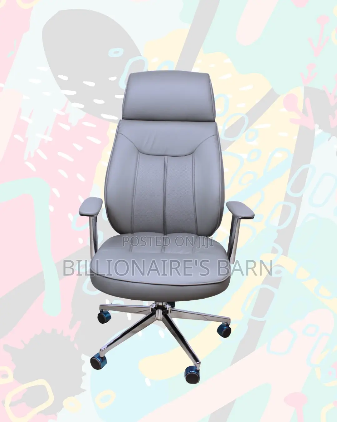 Grey High-Back Executive Chair — Easy Adjustments, Strong Chrome Base