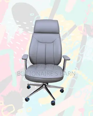 Grey High-Back Executive Chair — Easy Adjustments, Strong Chrome Base