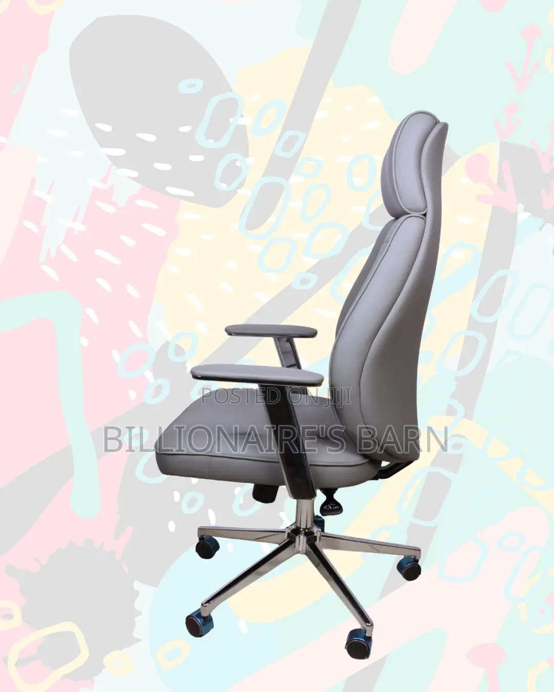 Grey High-Back Executive Chair — Easy Adjustments, Strong Chrome Base