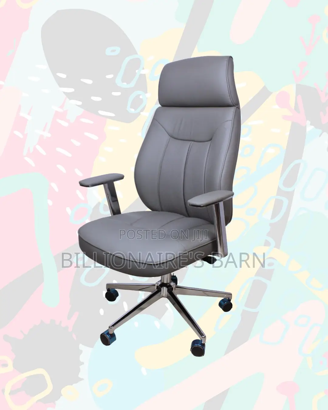 Grey High-Back Executive Chair — Easy Adjustments, Strong Chrome Base