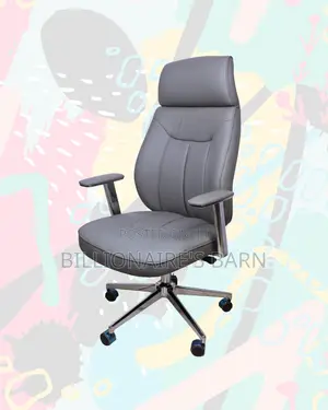 Grey High-Back Executive Chair — Easy Adjustments, Strong Chrome Base
