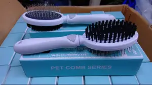 Double Sided Plastic Handle Cat Dog Massage Hair Brush For Grooming