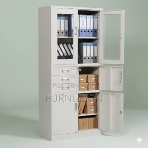 Secure Steel Office Storage Cabinet With Multiple Sections