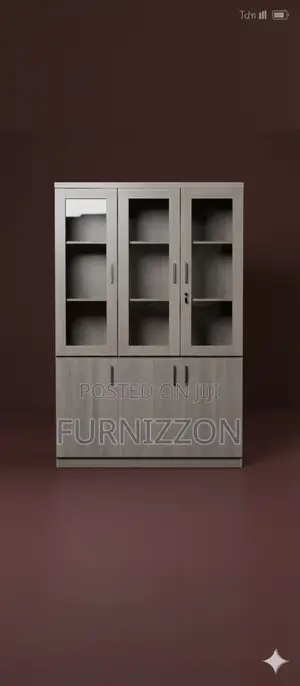 Modern 3 Column Wooden File Storage With Glass Doors