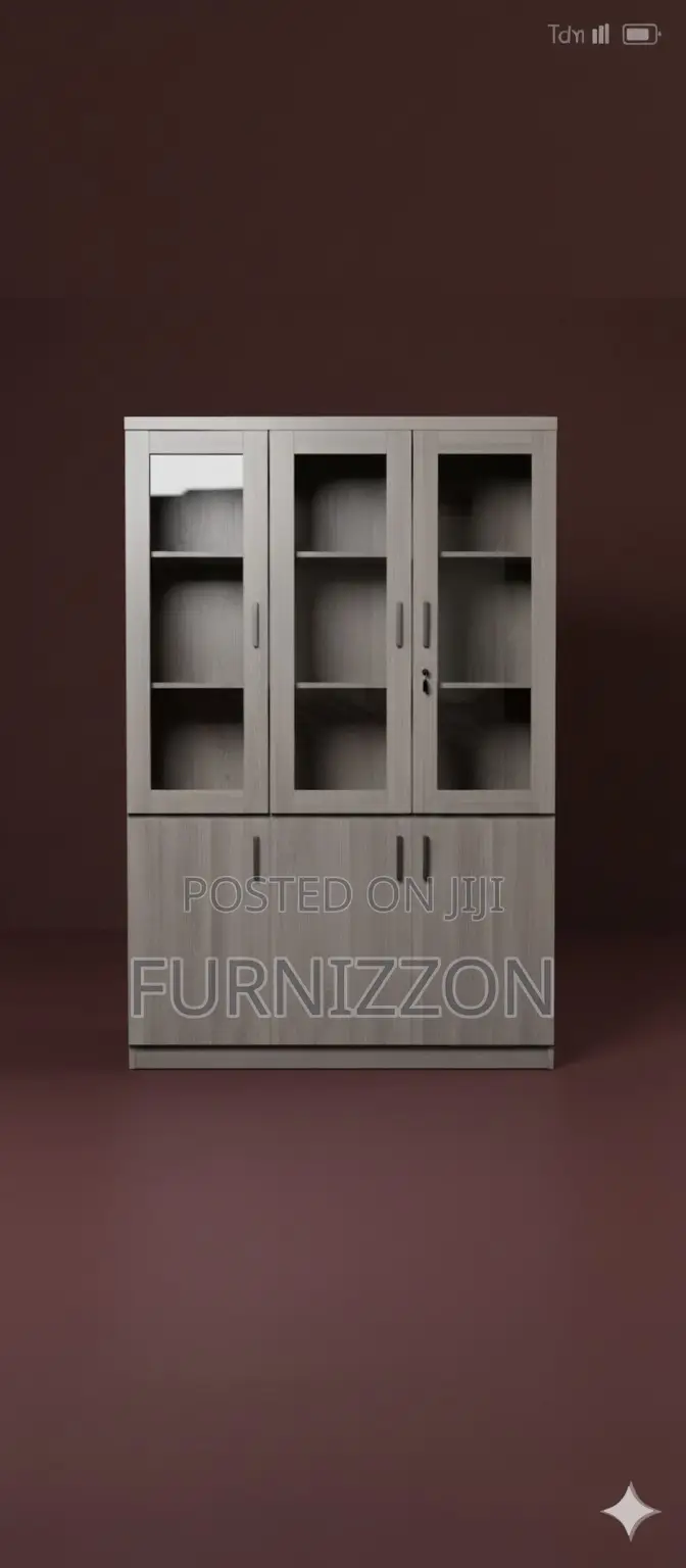 Modern 3 Column Wooden File Storage With Glass Doors