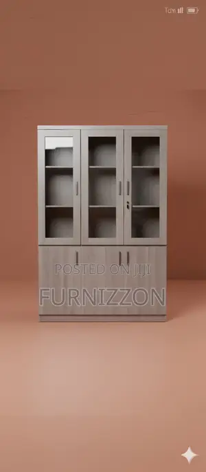 Durable 3 Column Wooden File Cabinet With Transparent Doors