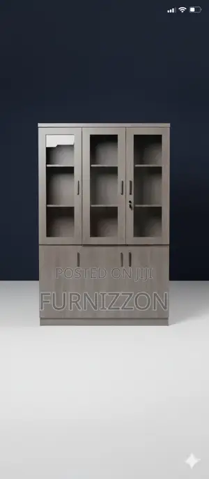 Durable Wooden File Cabinet With Three Glass Door Compartments