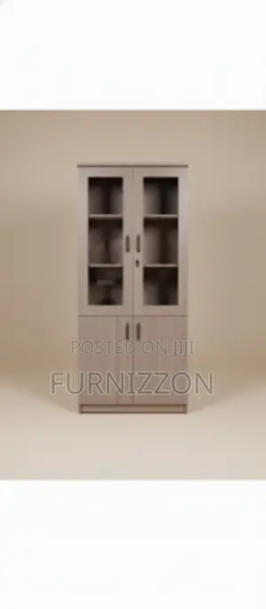 Space Efficient Wooden File Cabinet With Glass Door