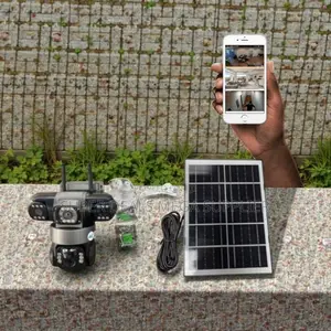 Wide Angle Lens V380 Pro 12mp 4g PTZ Triple Lens Solar CCTV Camera