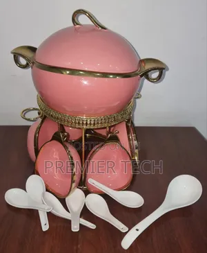 16pc Ceramic Soup Set on Golden Stand