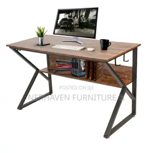 Sturdy Metal Desk With Storage Shelves