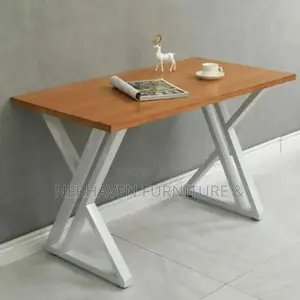 Modern Study Table With Metal Frame Wooden Top
