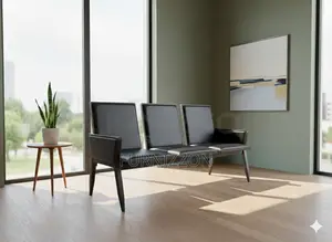 Modern Pu Padded Black Bench for 3 People