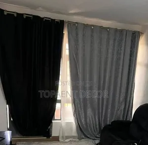 Black And Grey Quality Fabric Eyelates Living Room Window Curtains