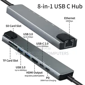 Type -C Adapter 8 in 1 Hub Adapter, Usb C Hdmi, Ethernet, Usb 3.0,