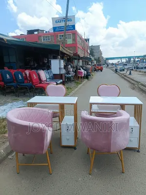 Baby Pink 2 Manicure Sets, With Marble Tops Tables And Drawers