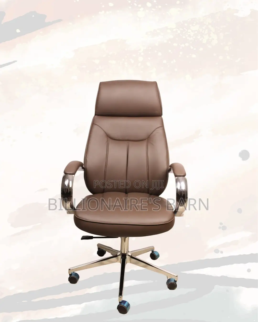Brown High-Back Executive Chair | Smooth Movement, Strong Chrome Base