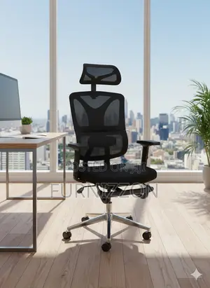 Height Adjustable Black Mesh Chair With Headrest