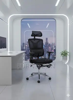 Ergonomic Black Mesh Chair With Headrest and Adjustable Height
