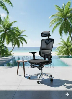 Modern Black Mesh Office Chair With Headrest