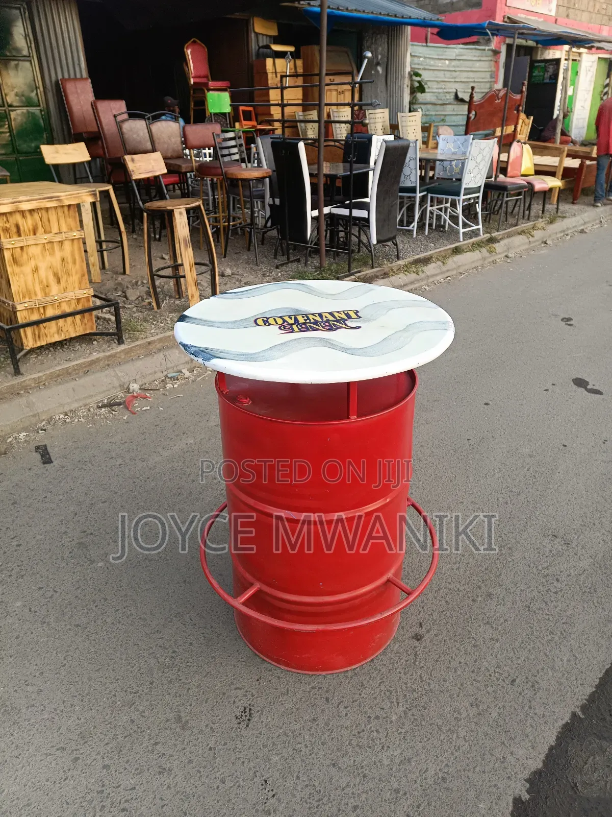 Bar Drum Table Red, With White Branded Table ,