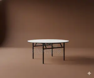 Modern 1.5 Meter Round Wooden Table With Folding Metal Legs