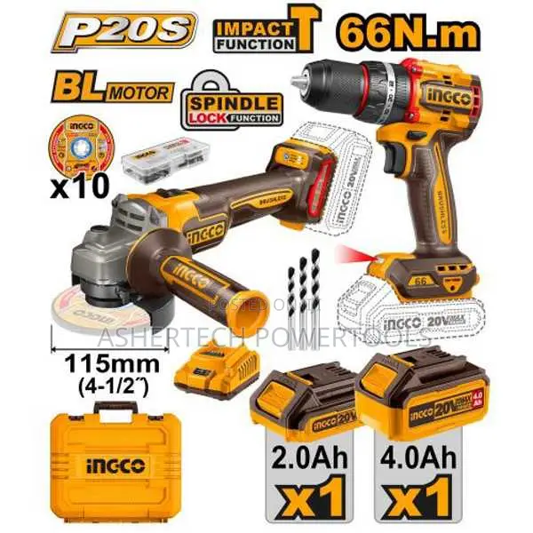 Ingco Ckli20273 Cordless 2 PCS Combo Kit 20v