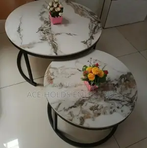 Big Modern Luxury Pure Marble Top Nesting Coffee Tables - Black Stand