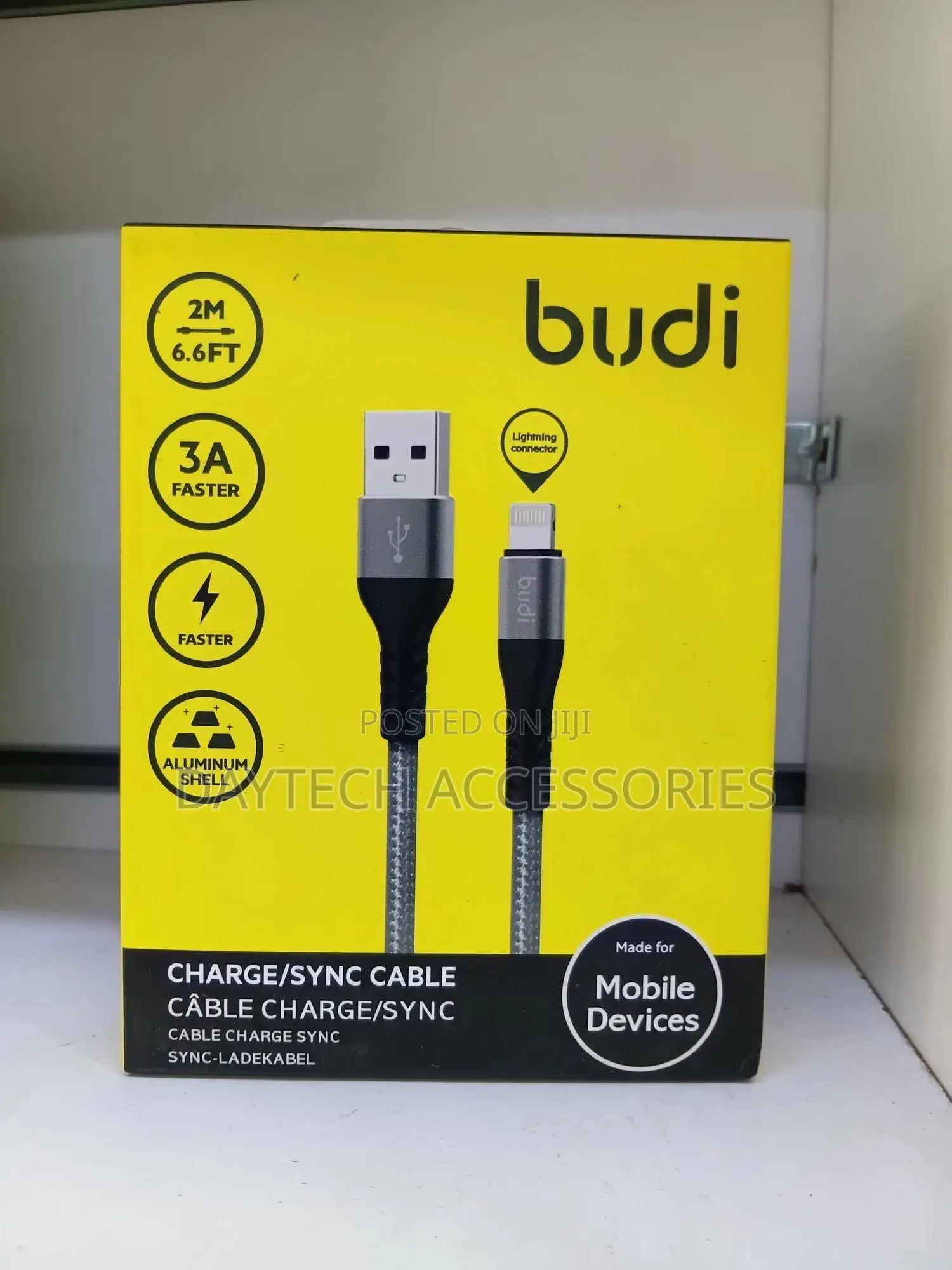 Budi Usb to Lightning Charging Cable Nylon Braided 2 Meter/6ft.