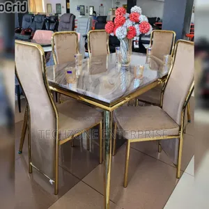Modern Executive 6 Sitter Marble Dinning Table With Gold Touch 