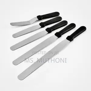 Stainless Steel Cake Spatulas With Black Handles.