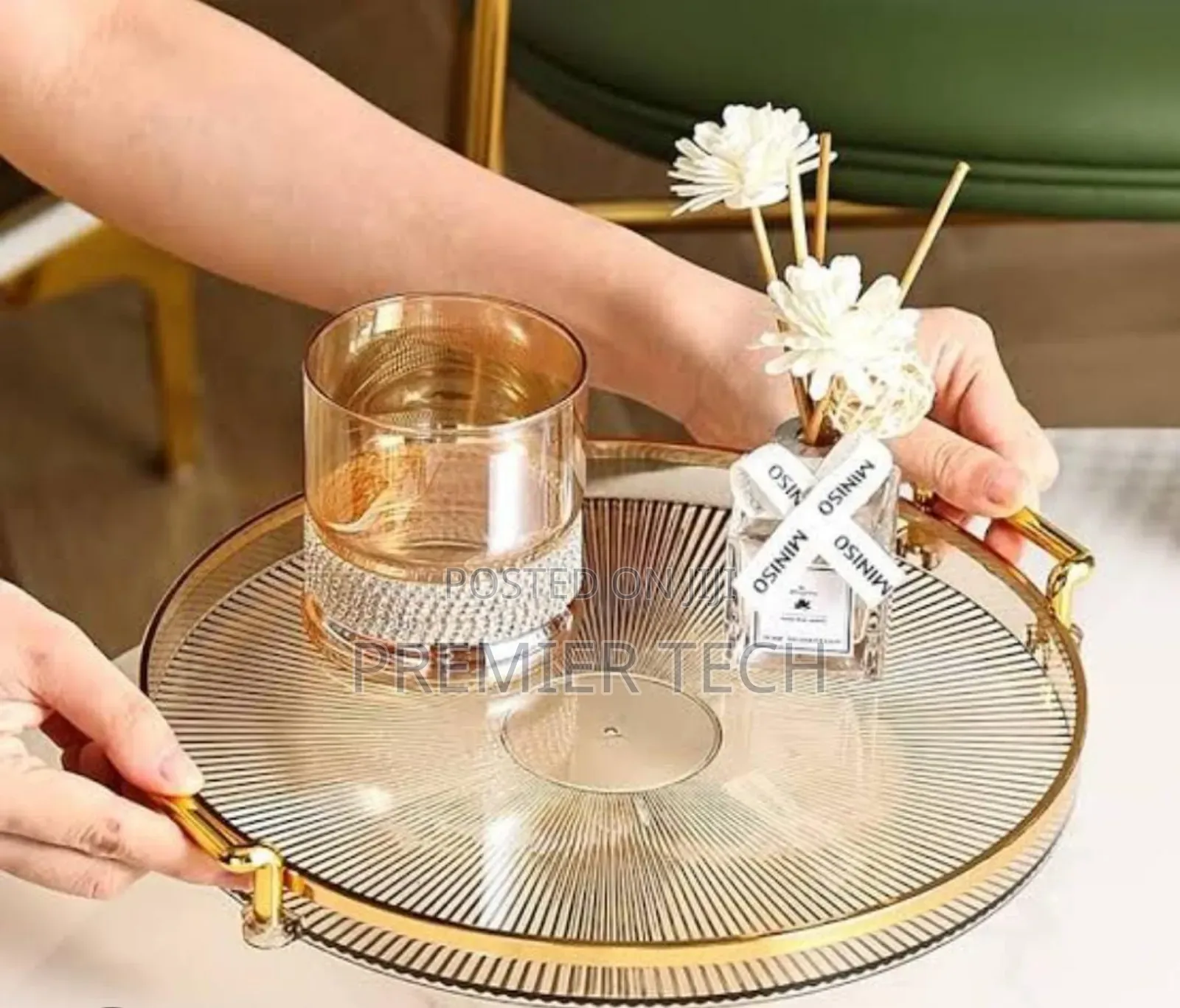 Decorative Acrylic Tray With Golden Handle