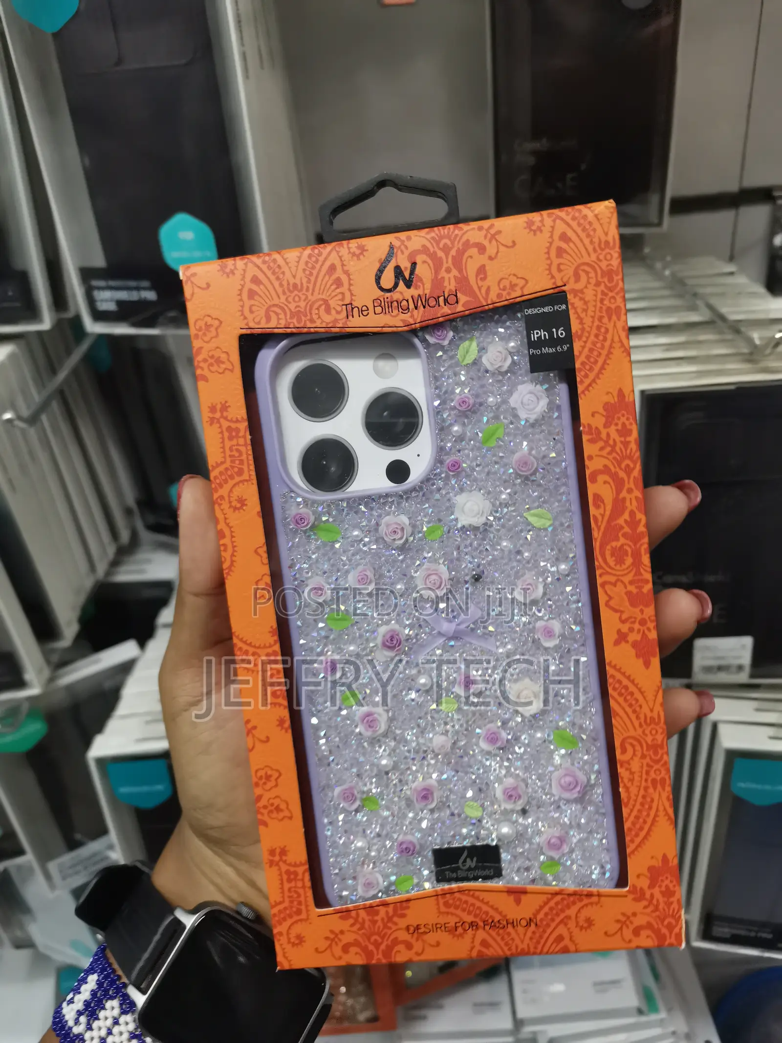 Hingke iPhone 16 Pro Max Glitter Floral Rhinestone Glitter Case
