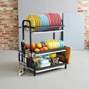 3 Layer Dish Rack Kitchen Countertop Organizer With Drain Tray
