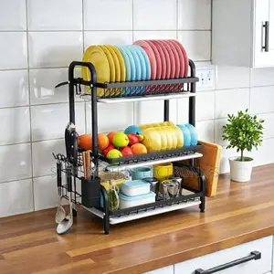 Multifunction 3 Tier Dish Drying Rack With Plate, Bowl Utensil Storage