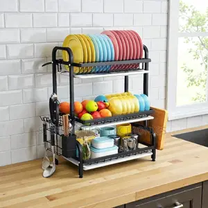 3 Tier Dish Drying Rack With Cutlery Holder and Drain Board