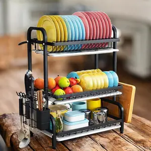 3 Tier Kitchen Dish Drying Rack With Plate Chopping Board Organizer