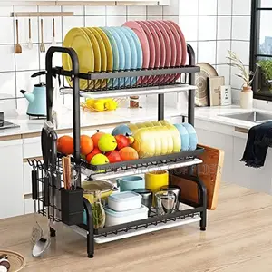 Heavy Duty 3 Layer Dish Rack Countertop Organizer With Drain Tray