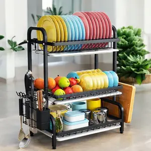 Premium 3 Tier Dish Drying Rack With Cutlery Holder and Drain Board