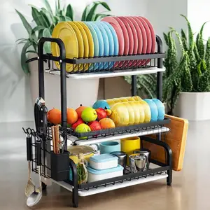 Durable 3 Tier Dish Rack With Removable Drain Trays