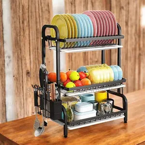Kitchen Counter 3 Tier Dish Drying Rack With Plate and Bowl Holder