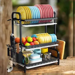 Elegant 3 Layer Dish Drying Rack With Fruit and Cup Organizer