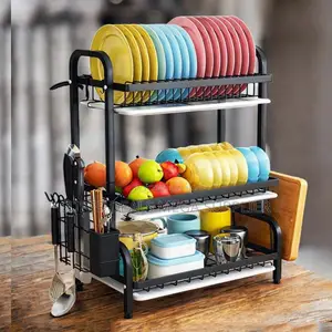 Compact 3 Tier Kitchen Dish Rack for Plate Bowl and Cutlery Storage