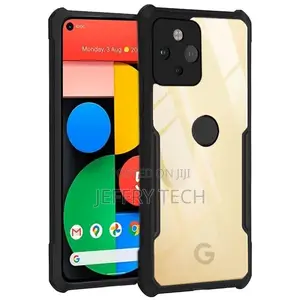 Transparent Hard Back Case Cover for Google Pixel 5 (Sides Black)